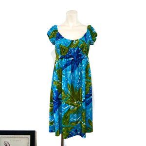 Muse Hawaiian Floral Dress Elastic Sleeves Size 6 Aloha